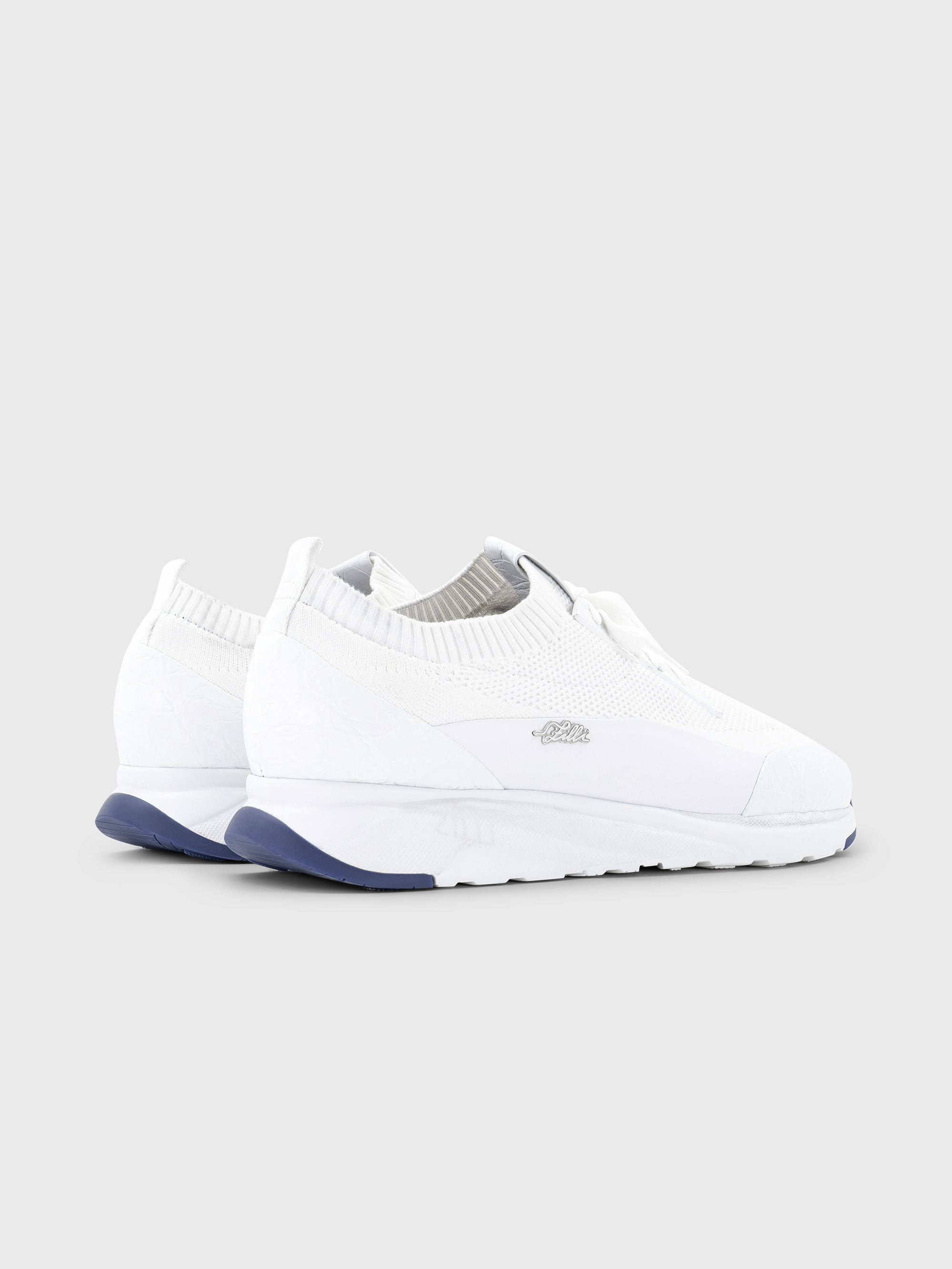 Cotton Knit Sneakers with Crocodile and Calfskin Details