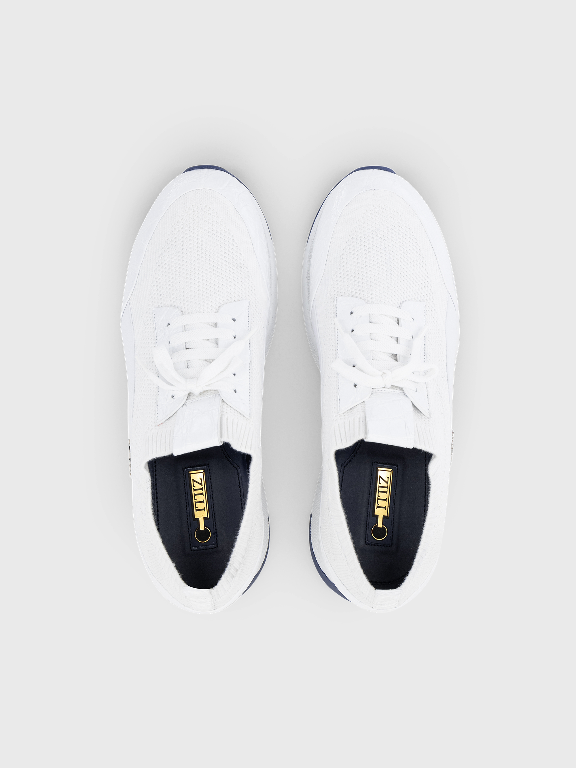 Cotton Knit Sneakers with Crocodile and Calfskin Details