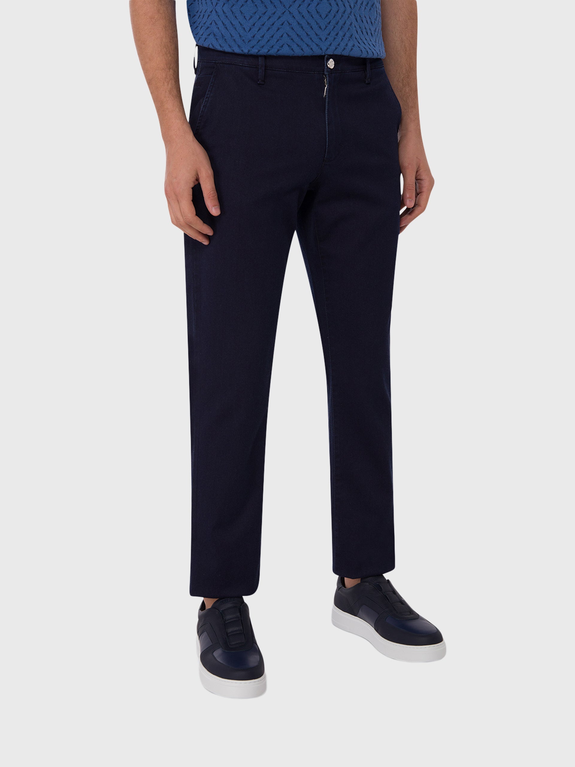 Slim Fit Pants with Calfskin Patch