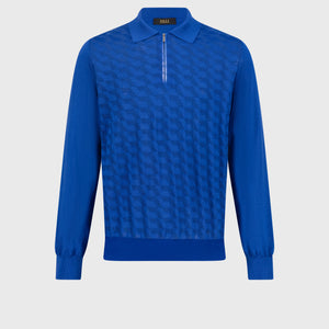 Zipped Polo Shirt in Cashmere and Silk Bright Blue