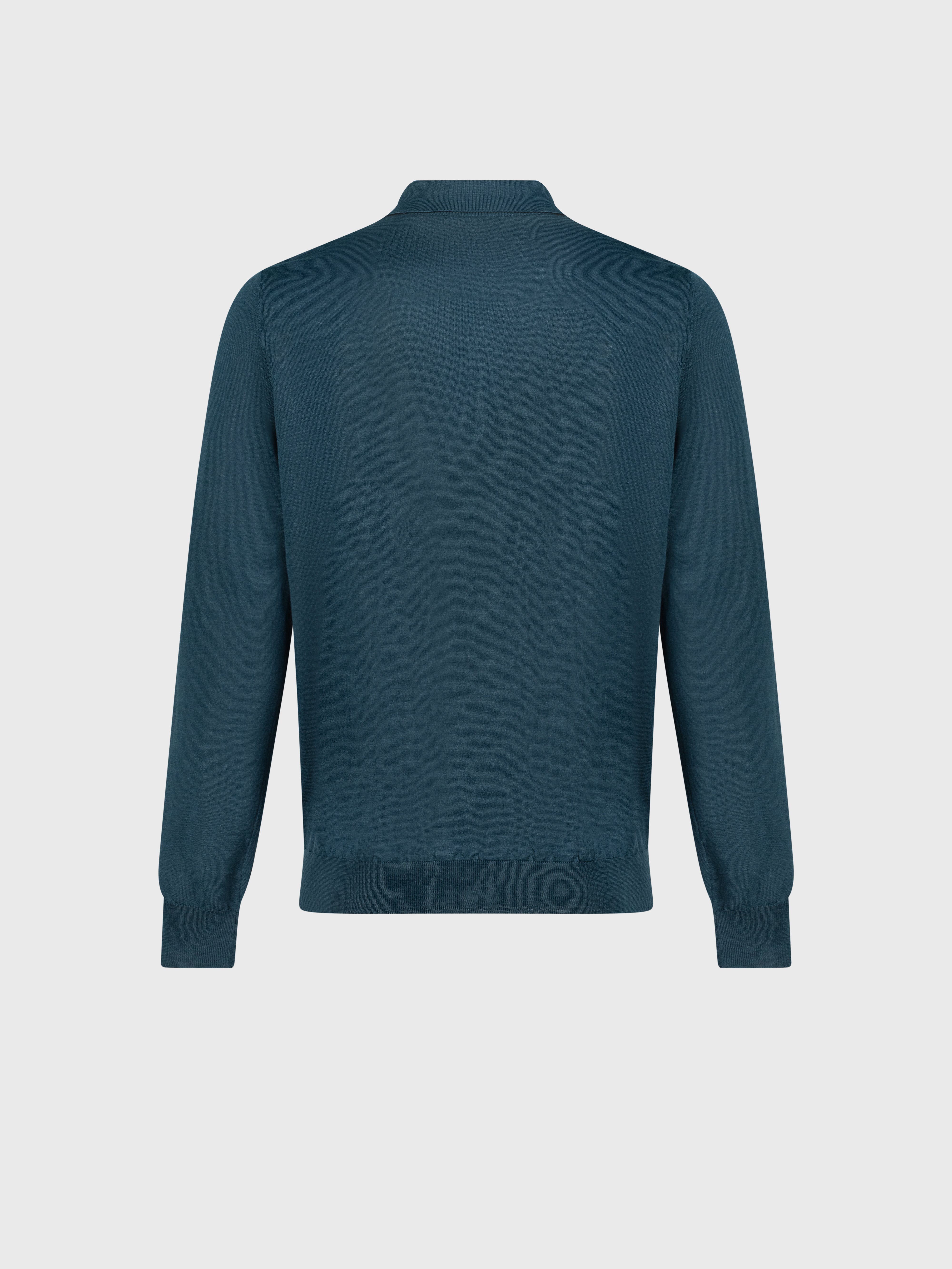 Geometric Pattern Polo Shirt in Wool, Silk, and Cashmere Dark Green