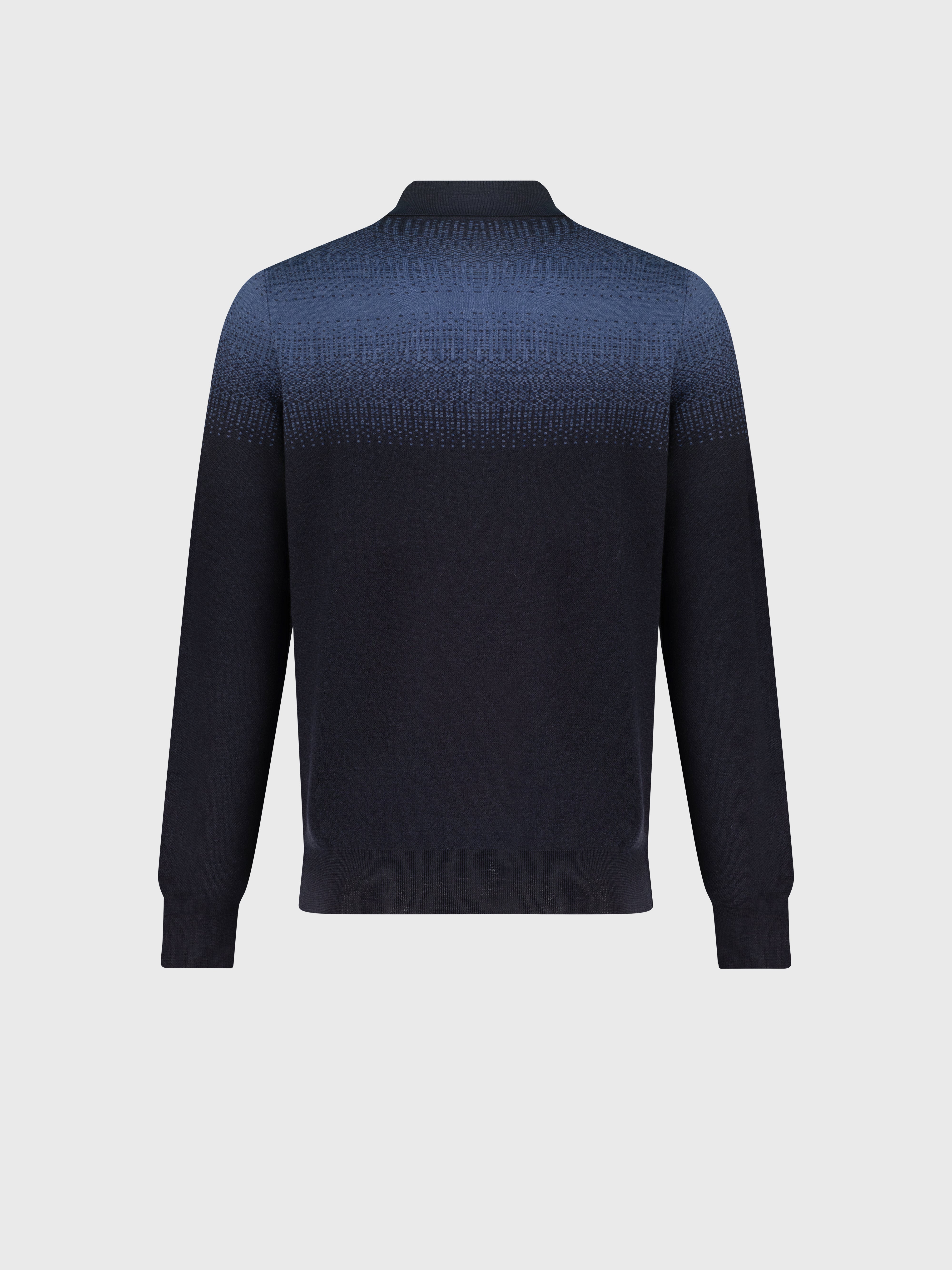 Zipped Polo Shirt with Blue Shading Jacquard Weave