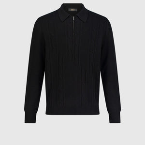 Polo with Cable Knit Pattern Black