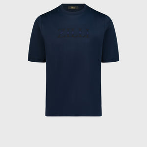 T-Shirt with Gradient Zilli Shade Embroidery Dark Navy