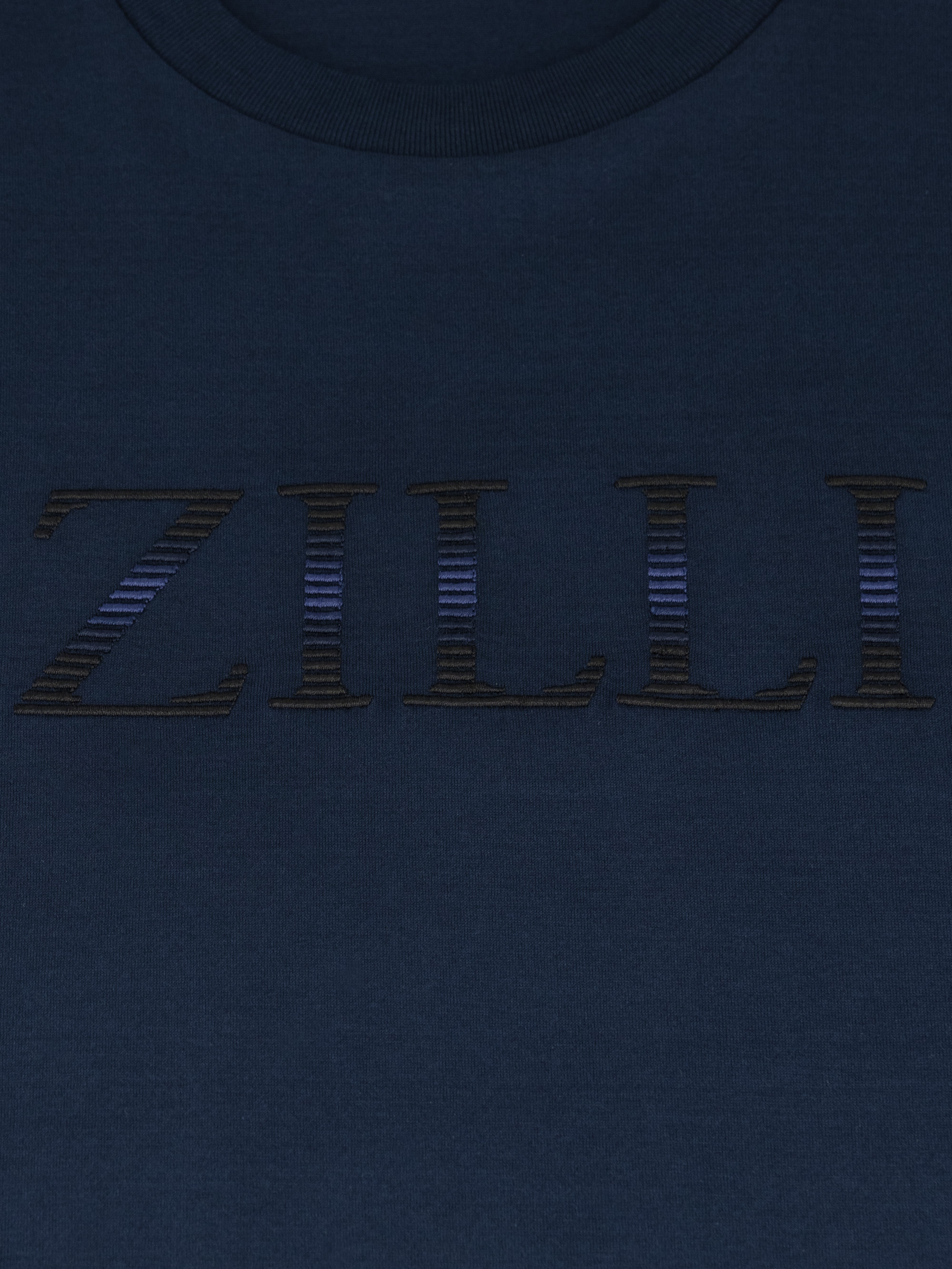 T-Shirt with Gradient Zilli Shade Embroidery Dark Navy