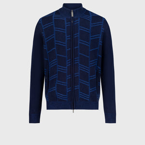 Geometric Pattern Knit Knitwear in Cashmere and Wool Dark Navy