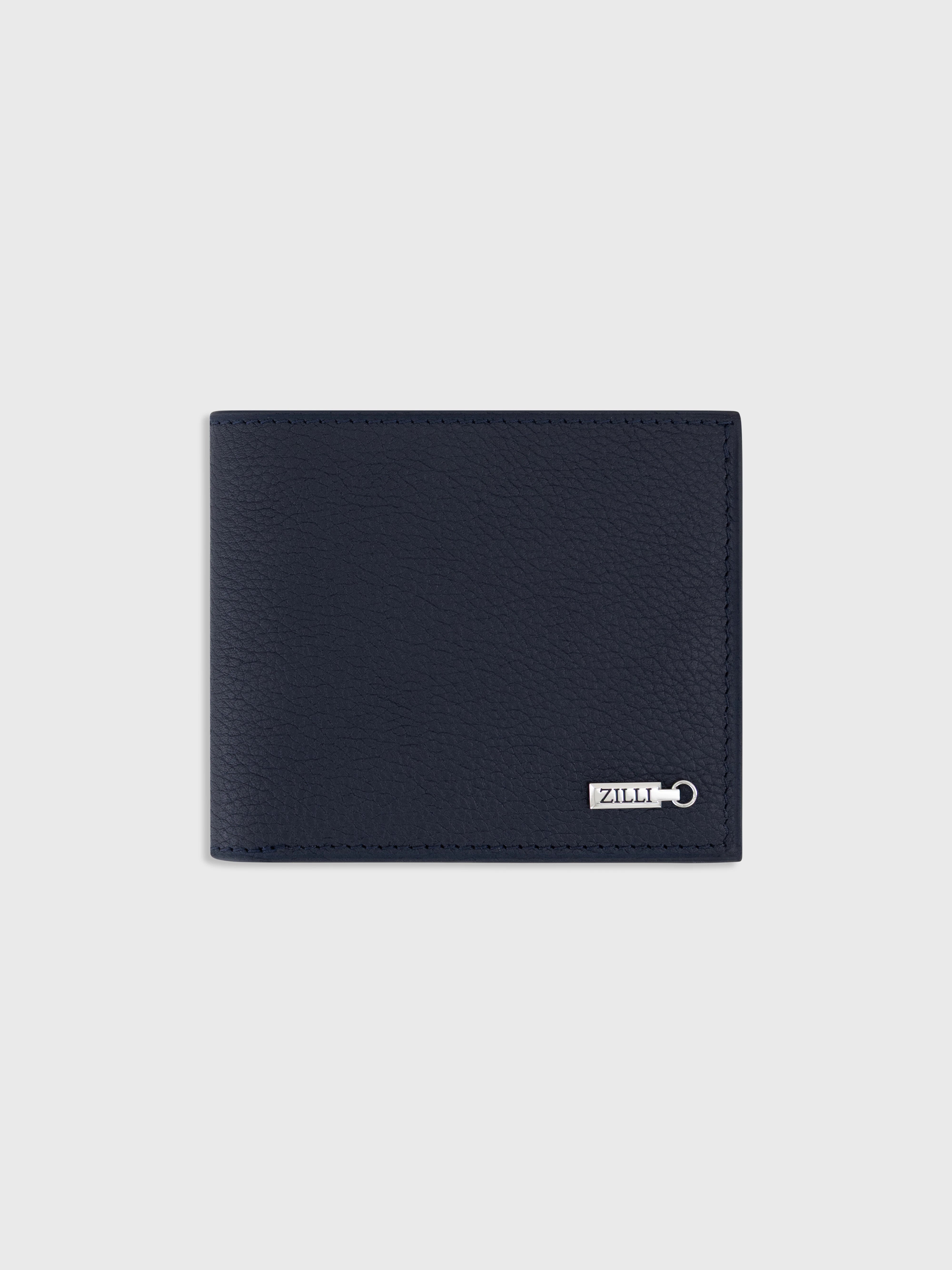 Pebbled Calfskin Leather Bi-fold Wallet - Dark Navy