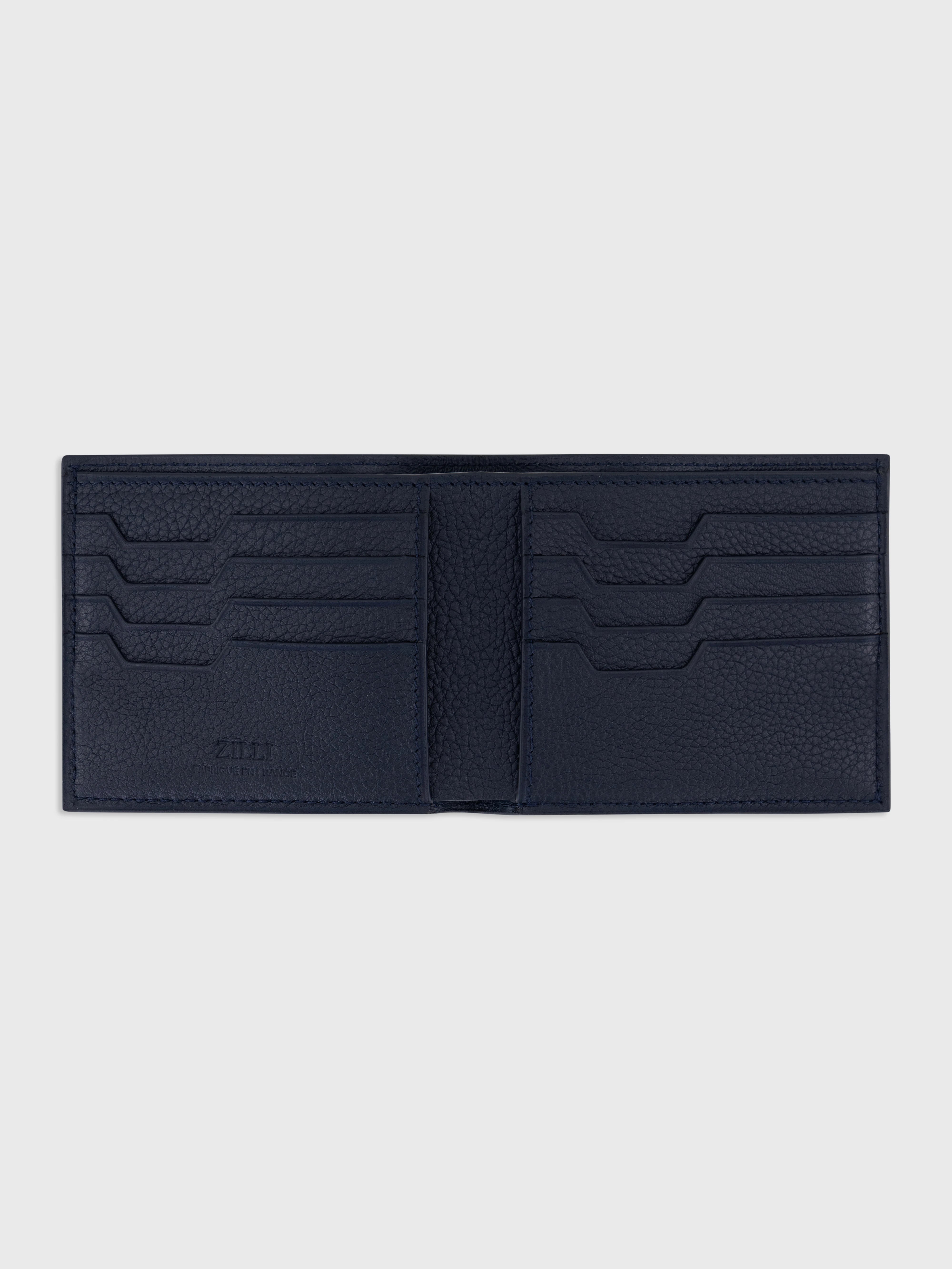 Pebbled Calfskin Leather Bi-fold Wallet - Dark Navy