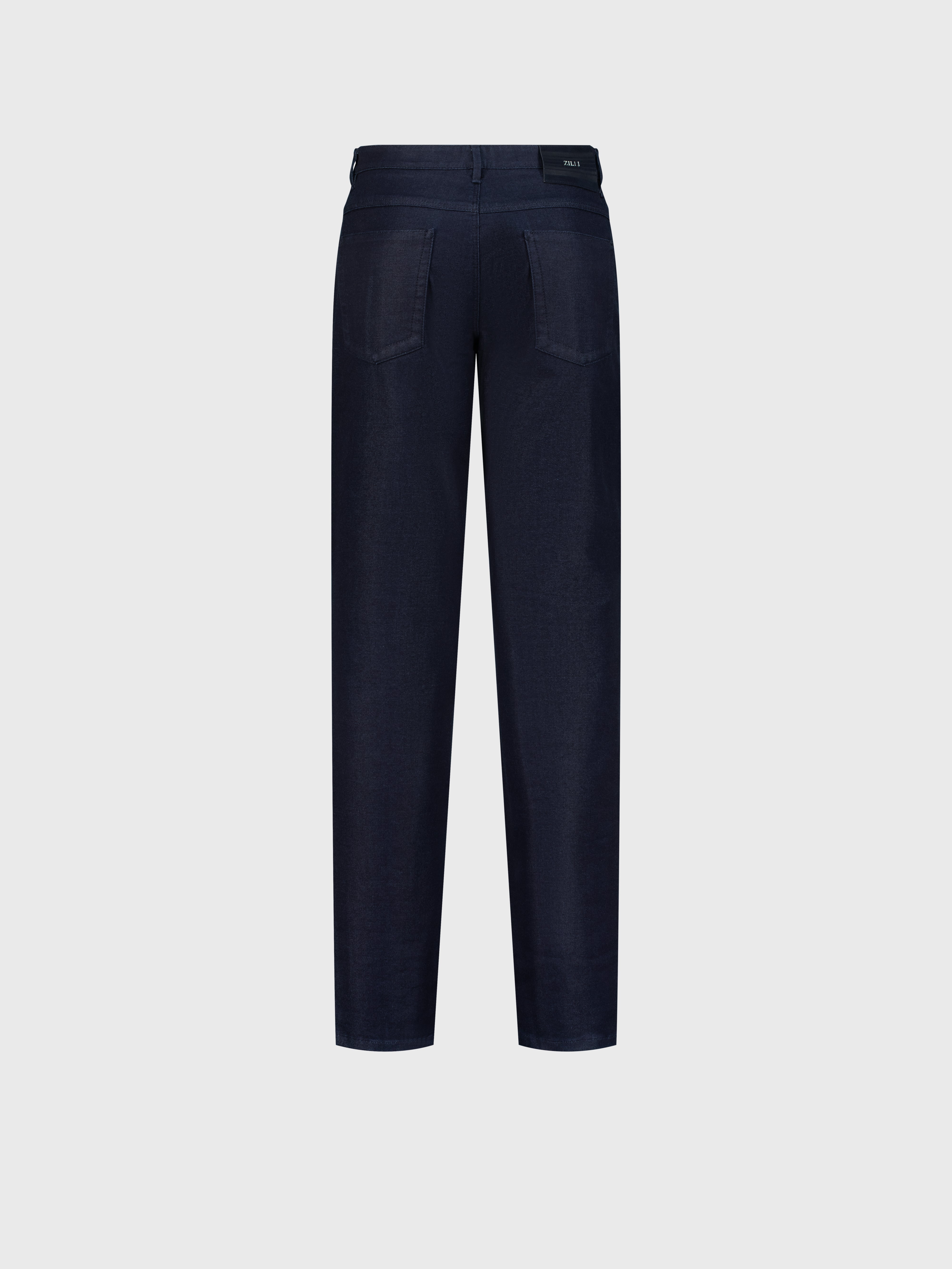 Jeans with Suede Calfskin Patch Navy Blue
