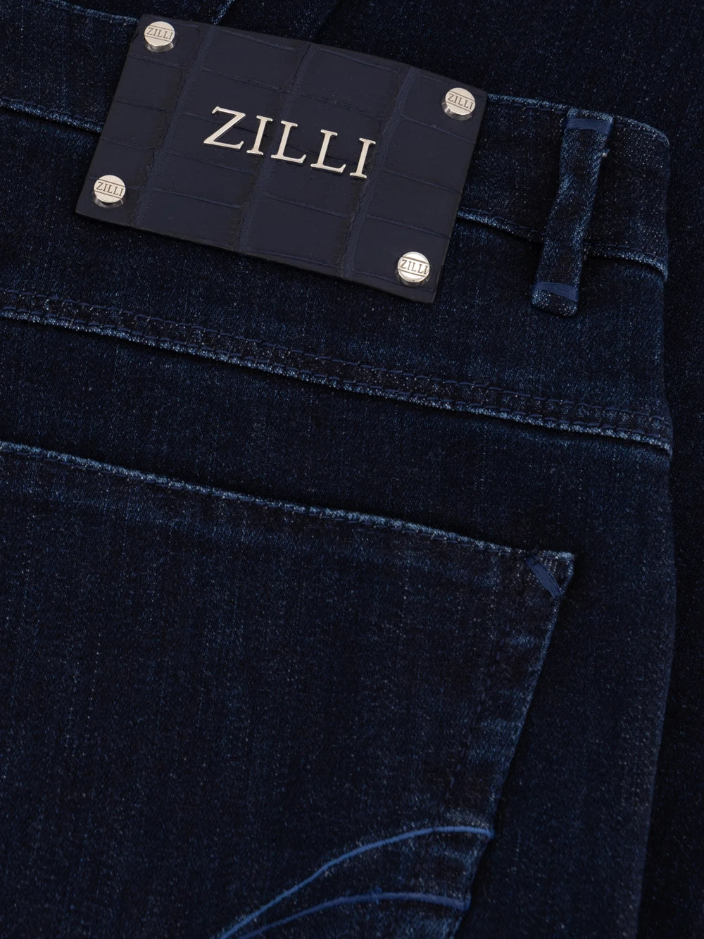 Hybrid Fit Crocodile-Detailed Denim Cotton Trousers - Blue Navy