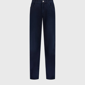 Regular Fit Crocodile-Detailed Denim Cotton Trousers - Blue