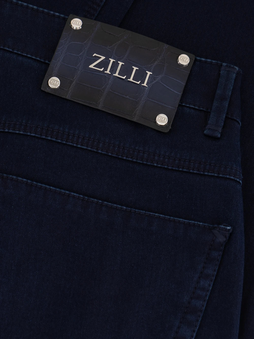 Regular Fit Crocodile-Detailed Denim Cotton Trousers - Blue