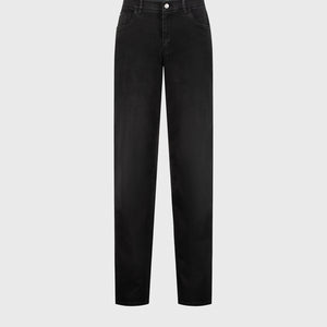 Regular Fit Crocodile-Detailed Denim Cotton Trousers - Black
