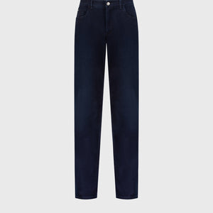 Slim Fit Crocodile-Detailed Denim Cotton Trousers - Blue Navy