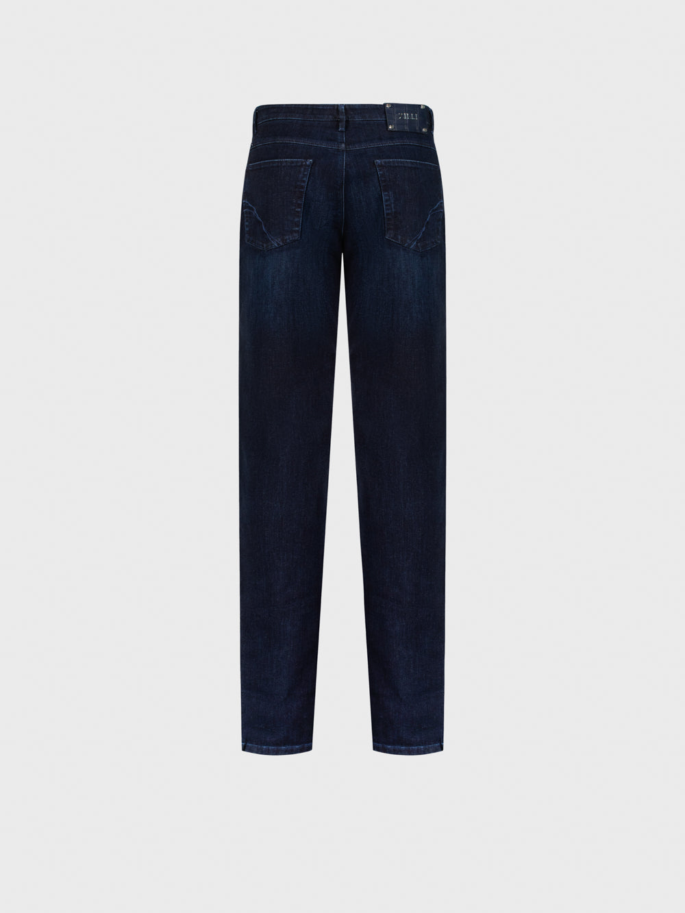Slim Fit Crocodile-Detailed Denim Cotton Trousers - Blue