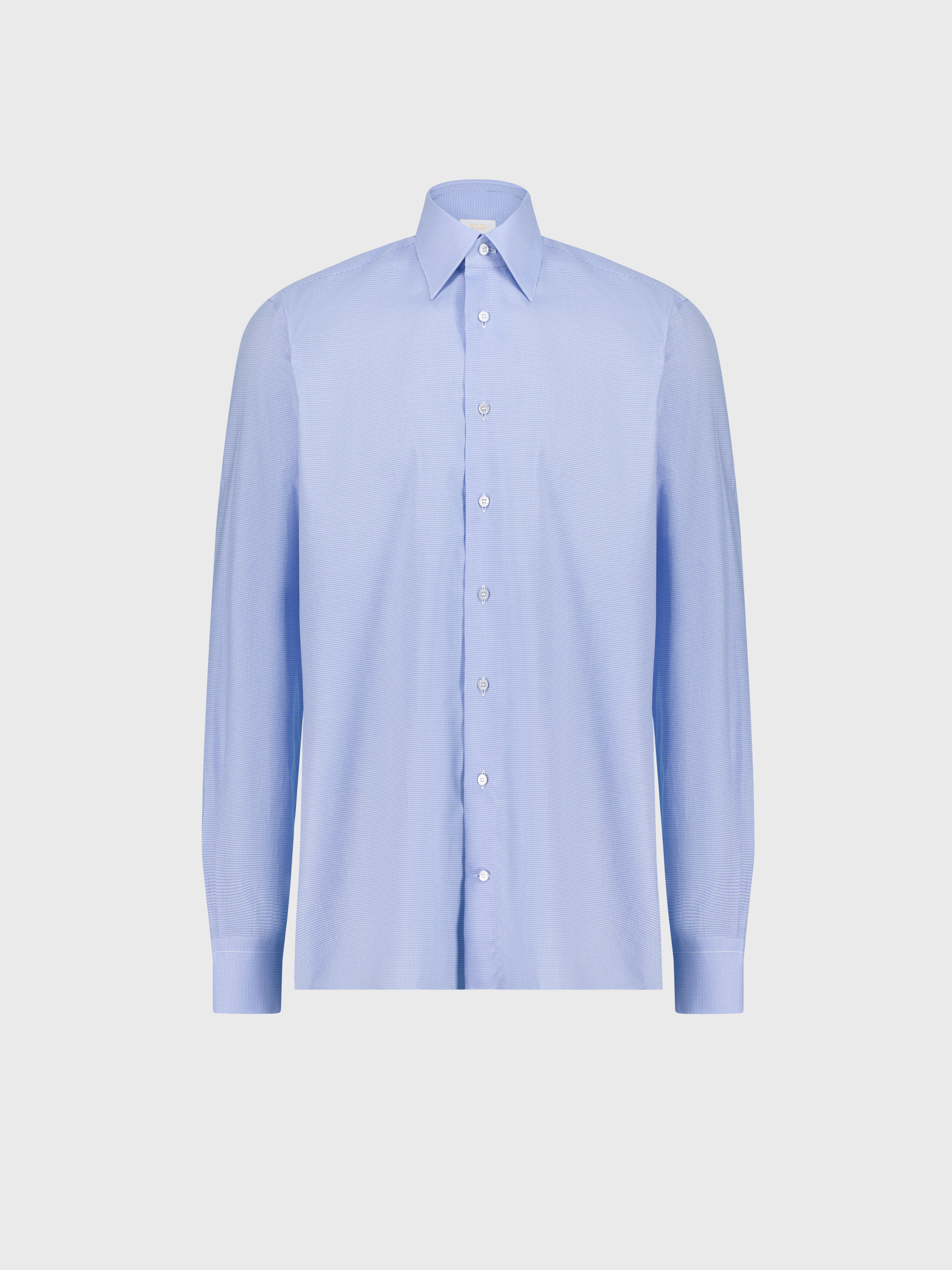 Cotton Shirt with Grid Pattern Light Blue