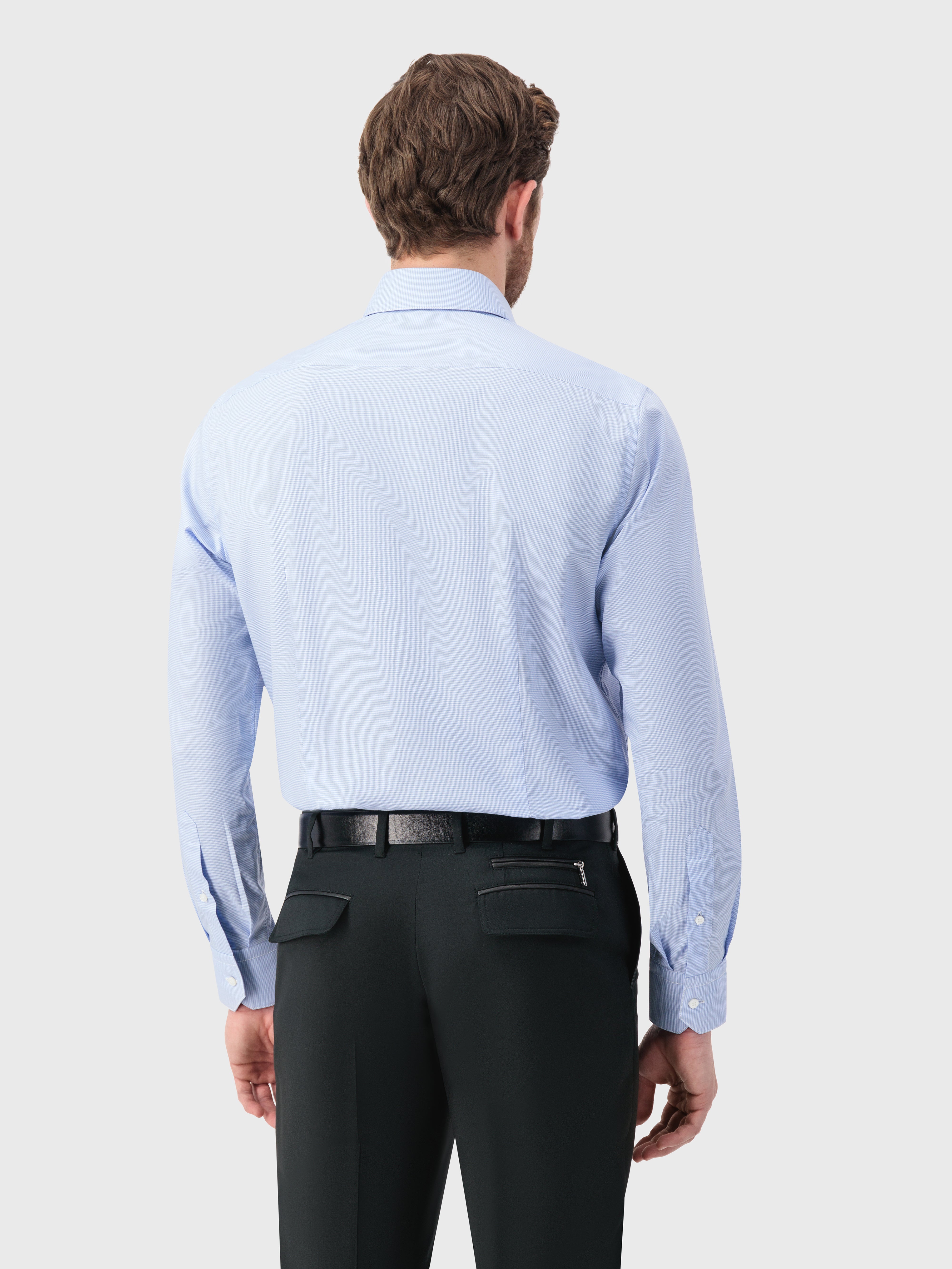 Cotton Shirt with Grid Pattern Light Blue