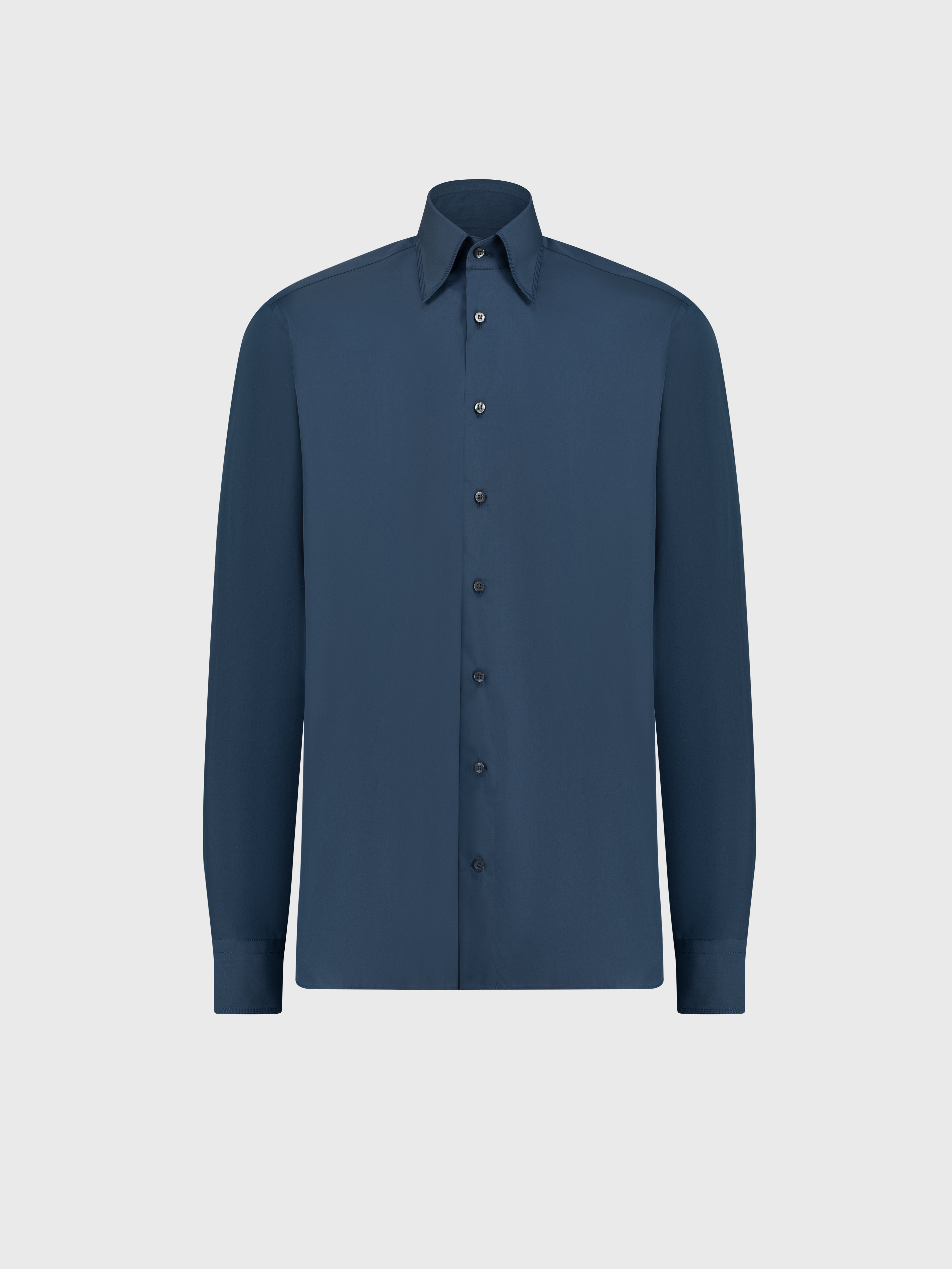 Cotton Shirt with Triple Stitching Smoke Avio