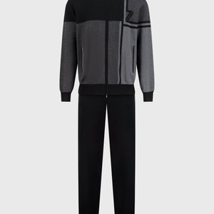Jogging Suit with Geometric Pattern Black
