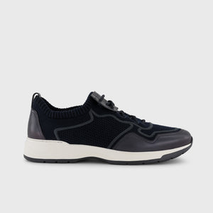 Cotton and Calfskin Low-Top Sneakers - Dark Navy