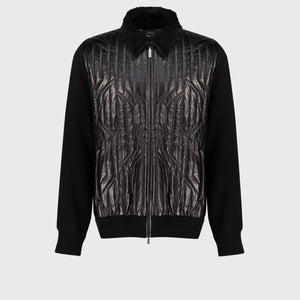 Lambskin Zip-Up with Crossed Stripes Pattern Black
