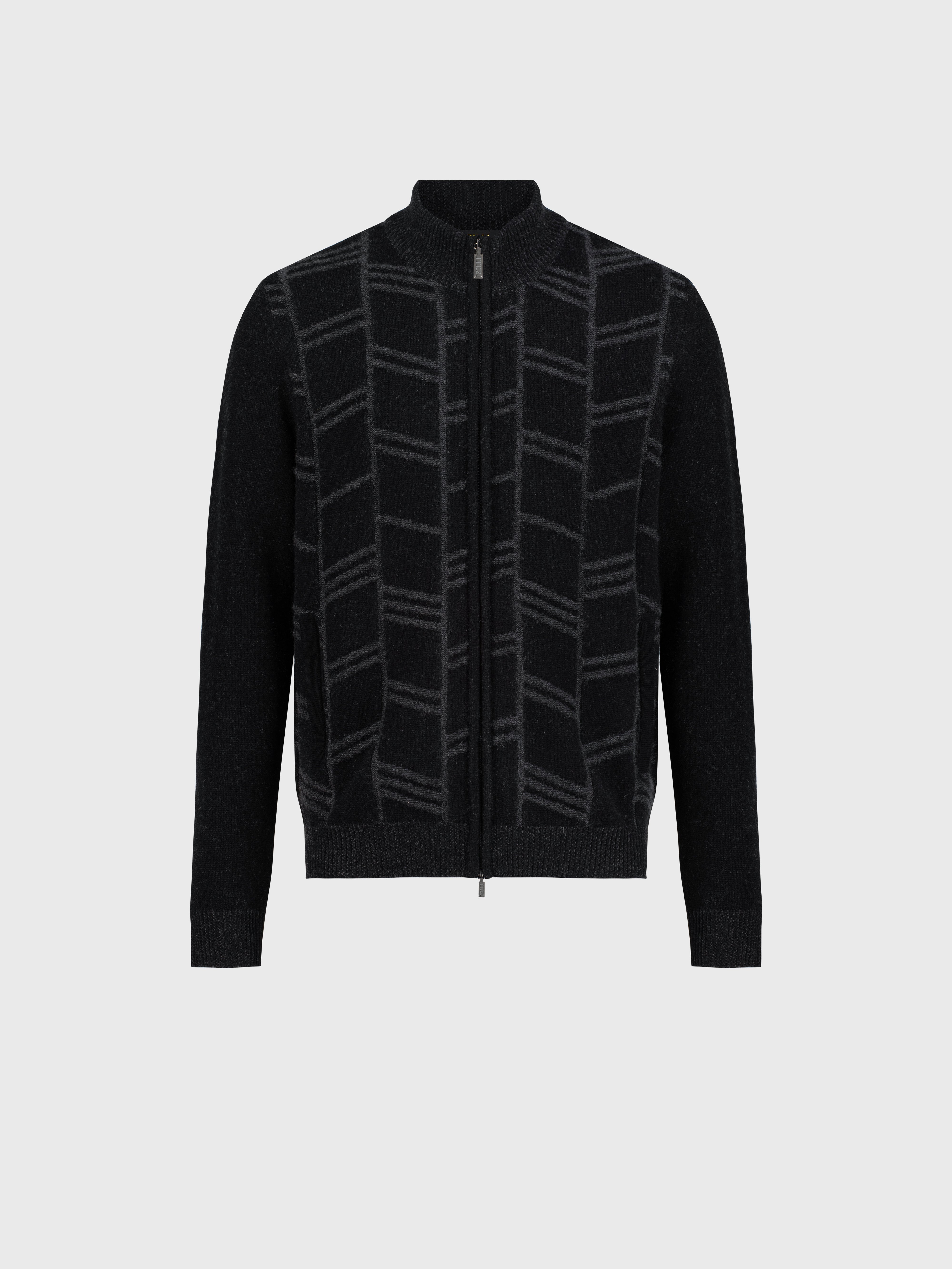 Geometric Pattern Knit Sweater in Cashmere and Wool Black