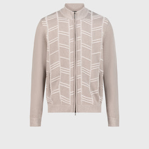 Geometric Pattern Knit Sweater in Cashmere and Wool Stone