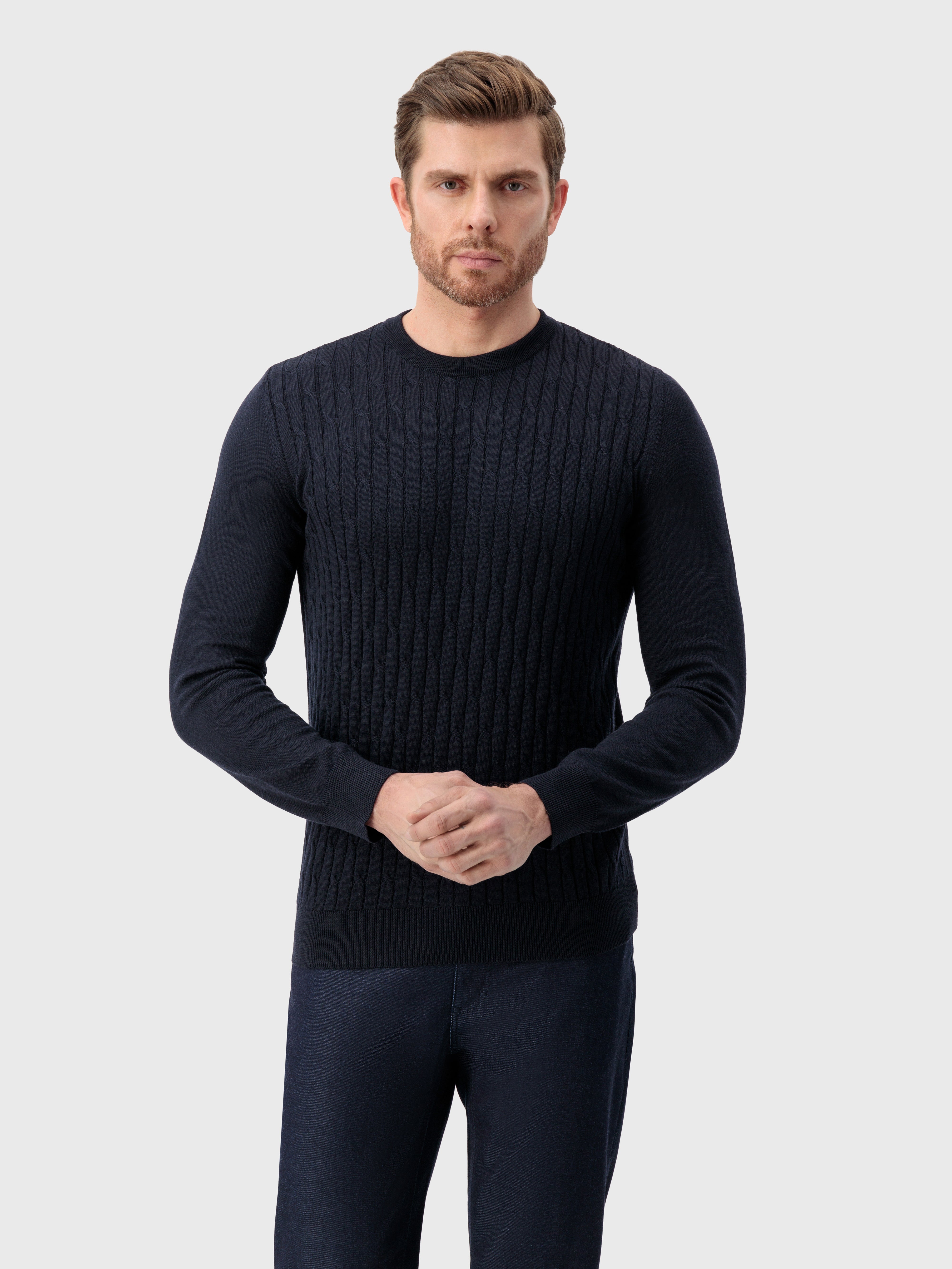 Pullover with Cable Knit Pattern Dark Navy