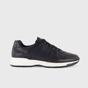 Deerskin and Calfskin Lace-Up Sneakers Dark Navy