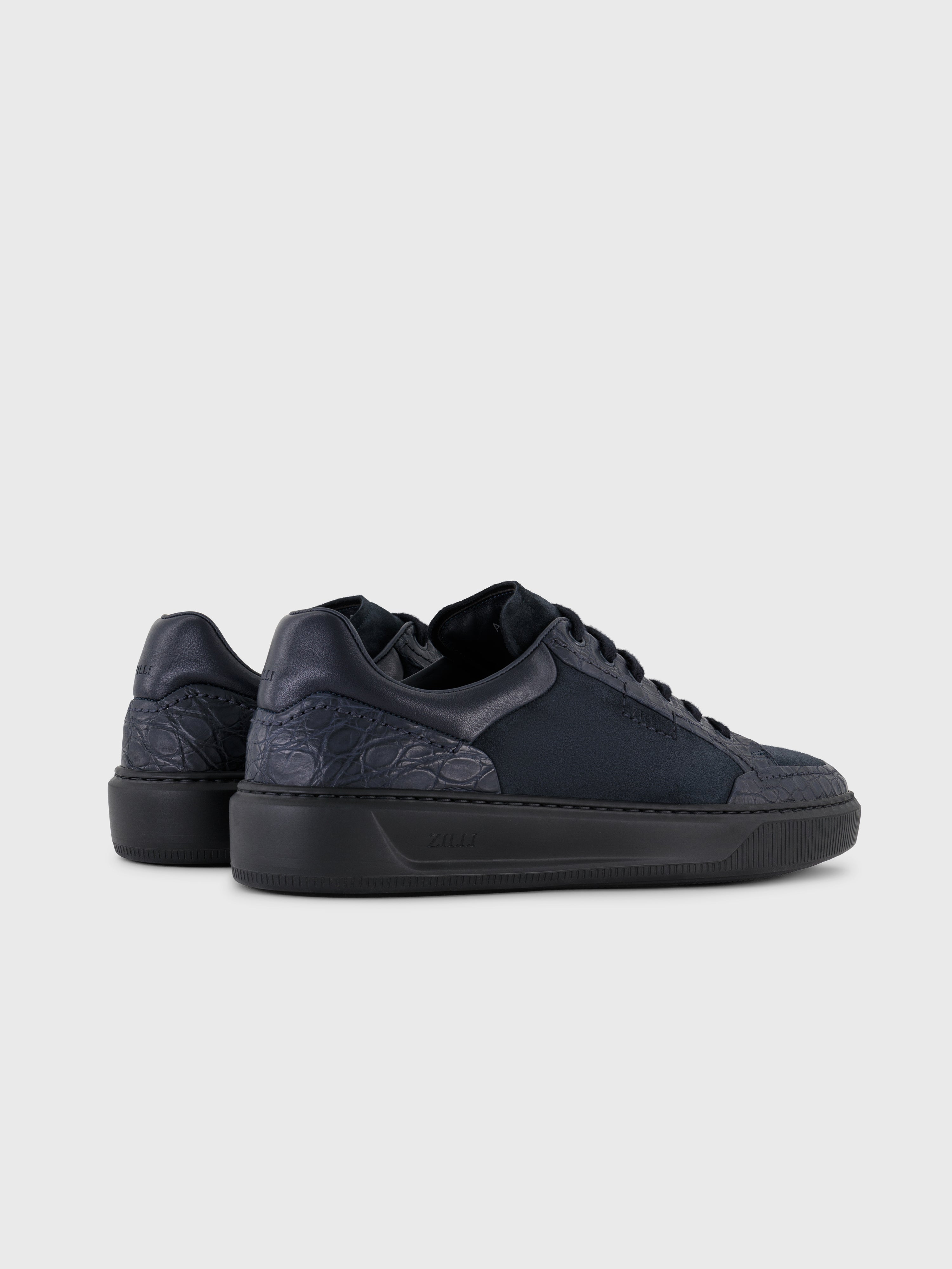Caiman and Calfskin Sneakers Dark Navy