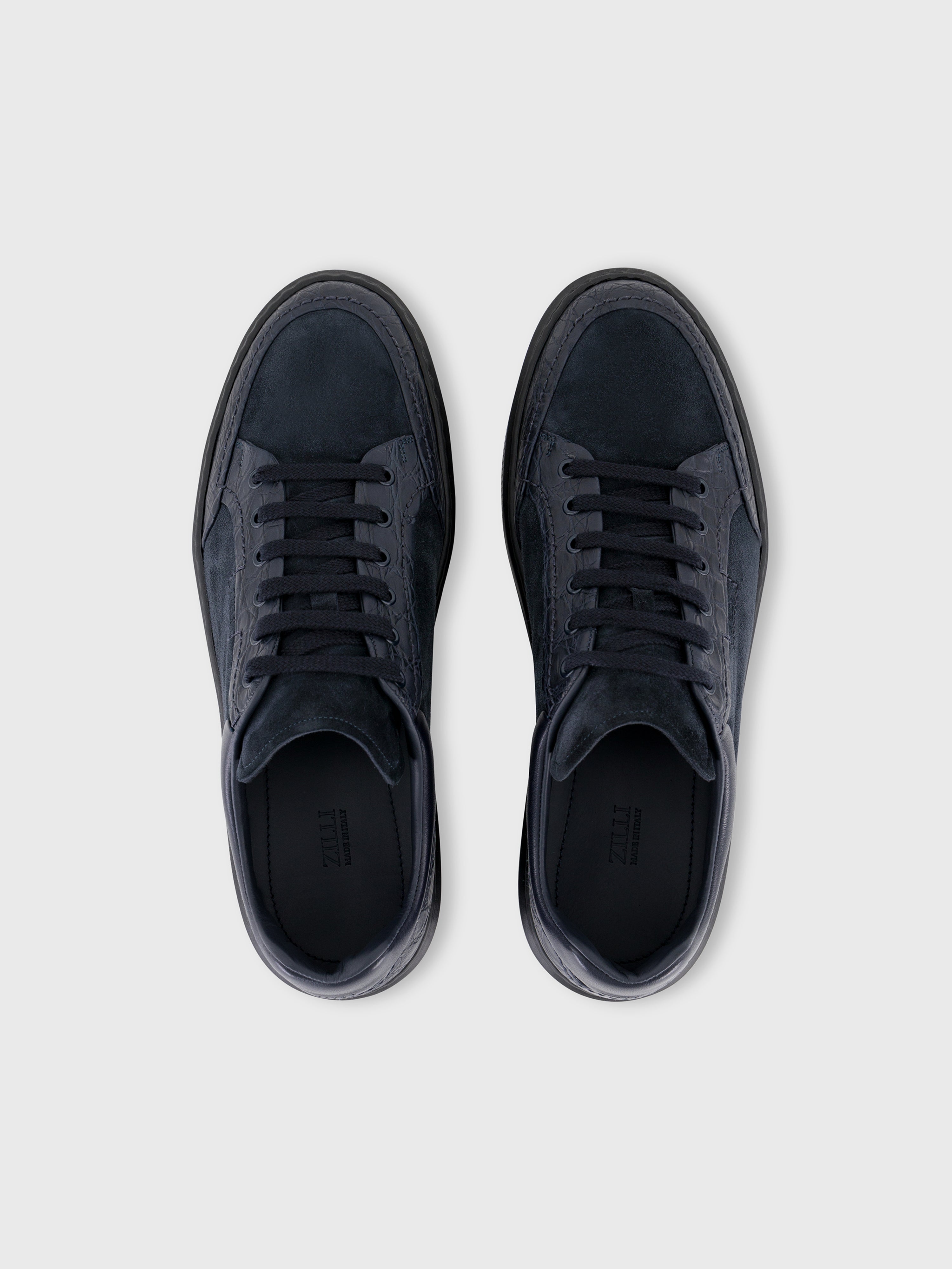 Caiman and Calfskin Sneakers Dark Navy