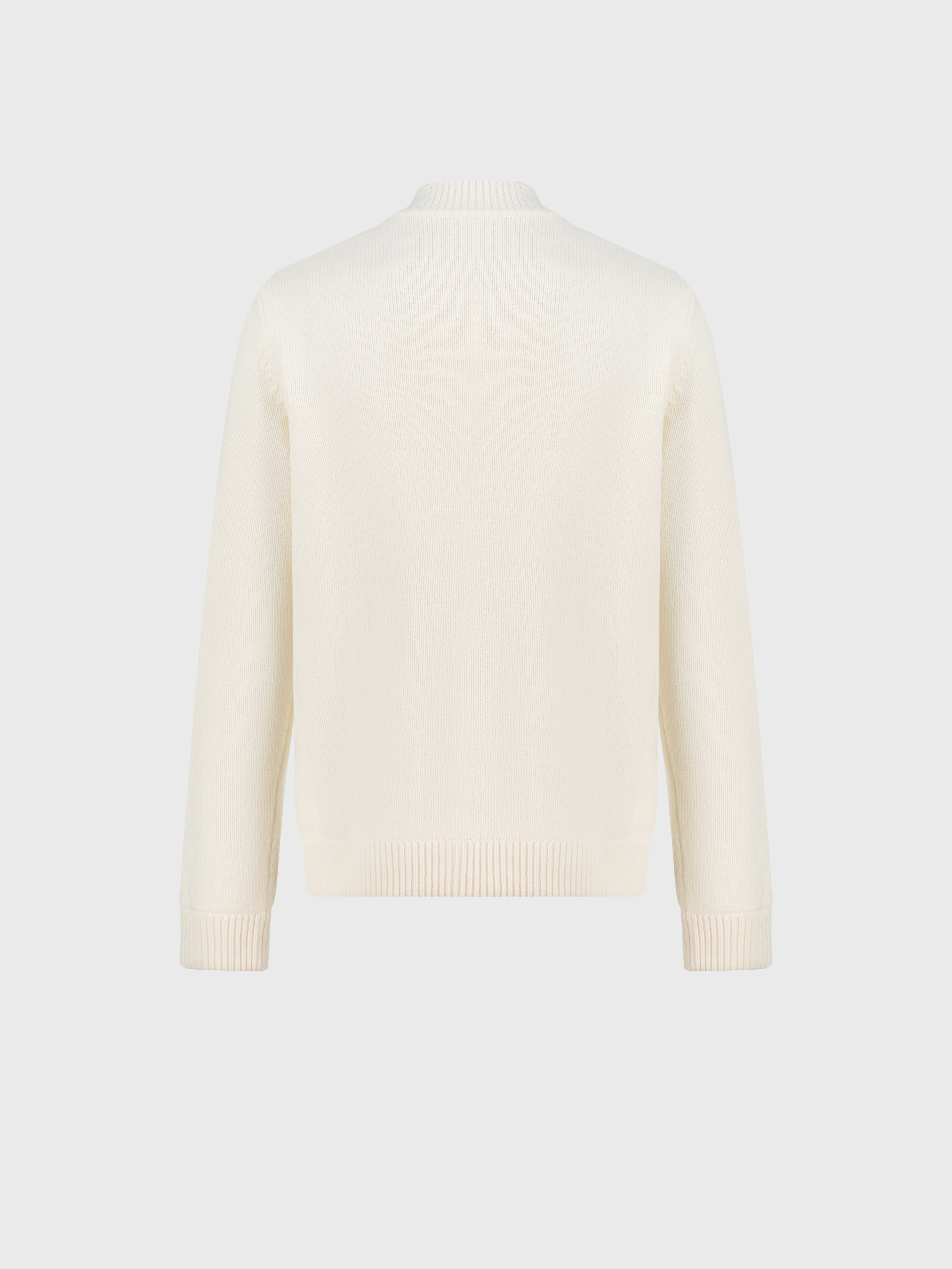 Mock Neck Zipped Cardigan with Rhombus Jacquard Weaving White