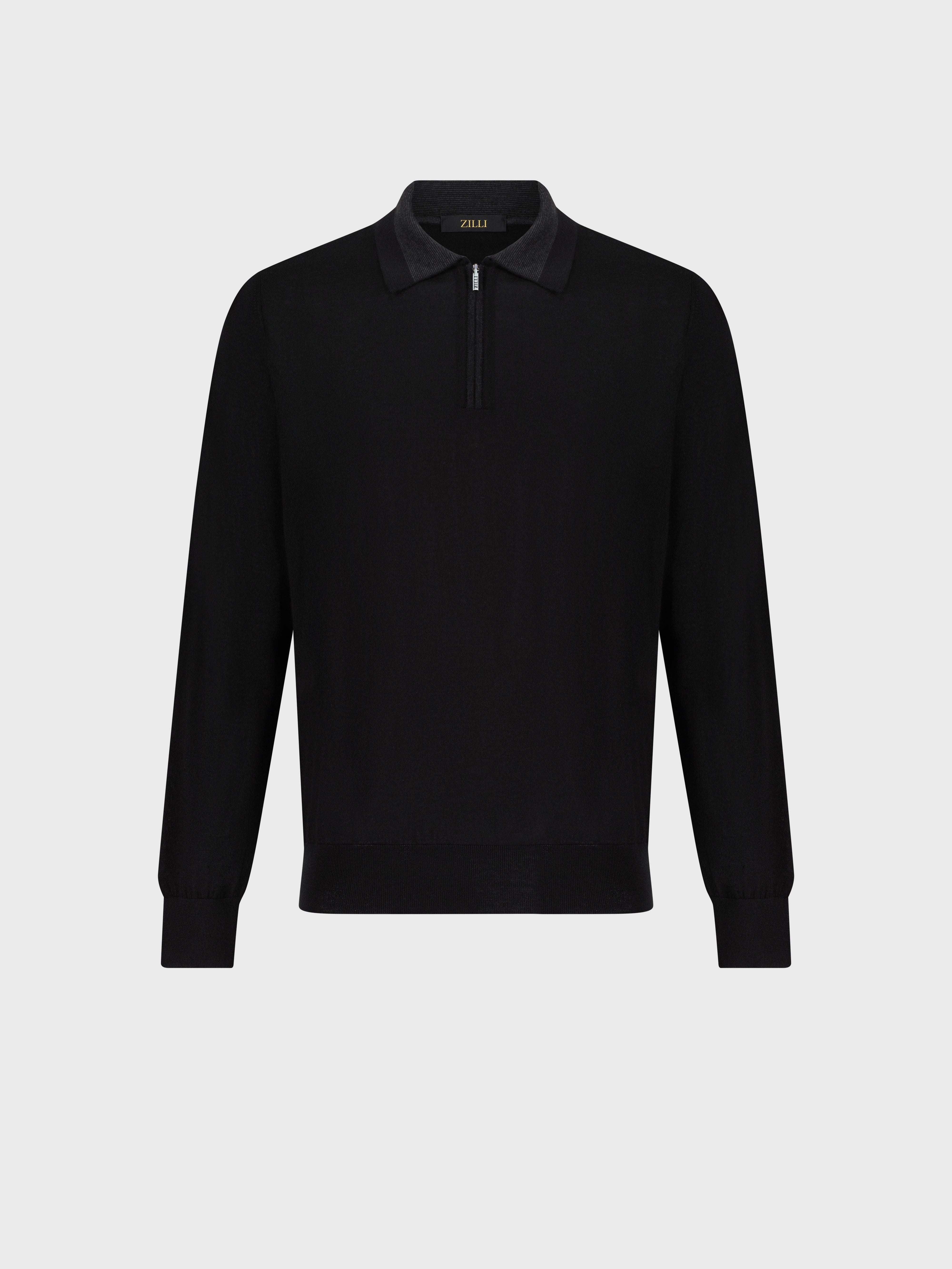 Zipped Polo Shirt Black