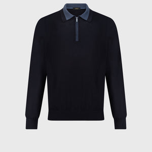 Zipped Polo Shirt Dark Navy