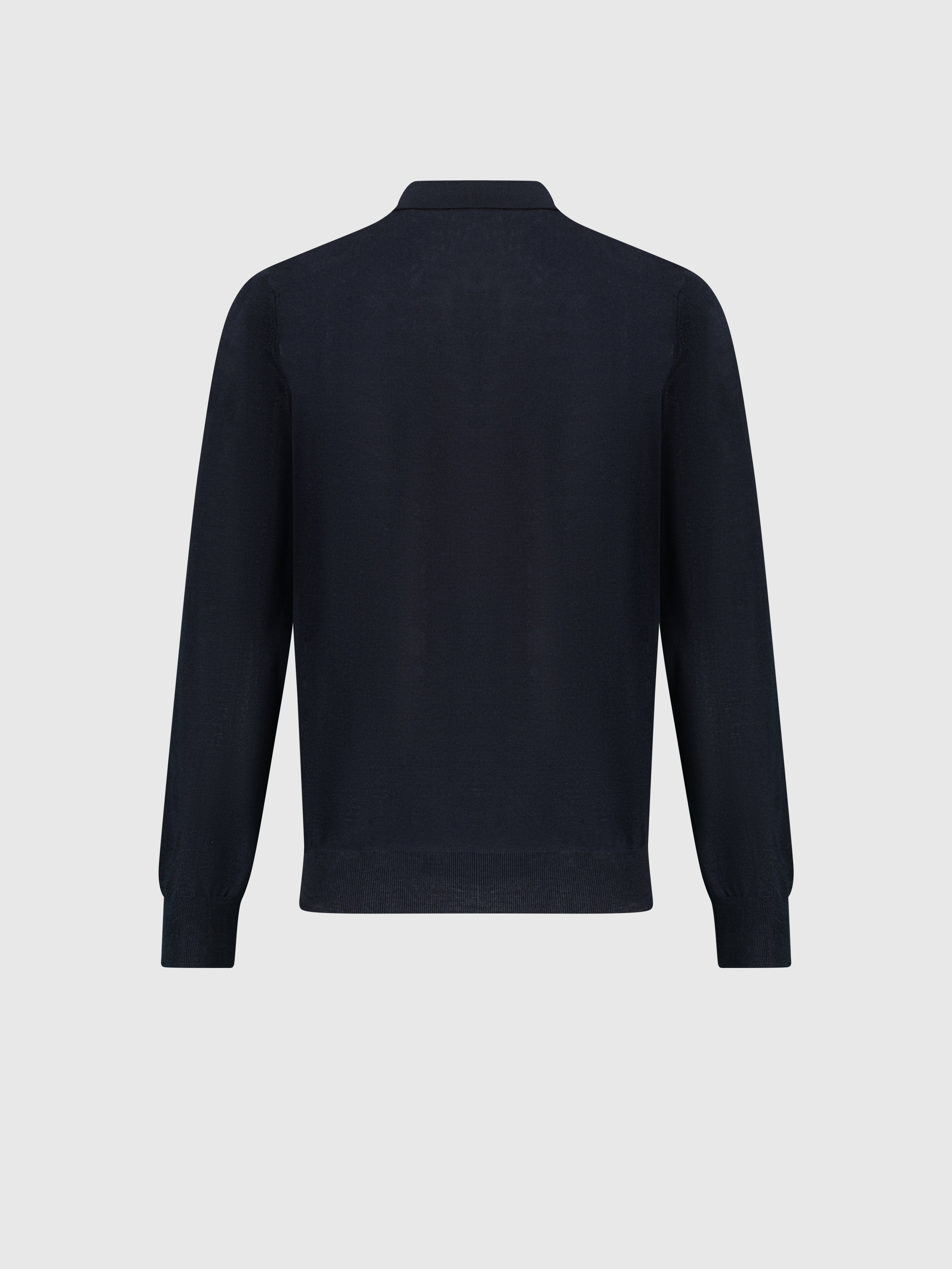 Zipped Polo with Rhombus Jacquard Weave Dark Navy
