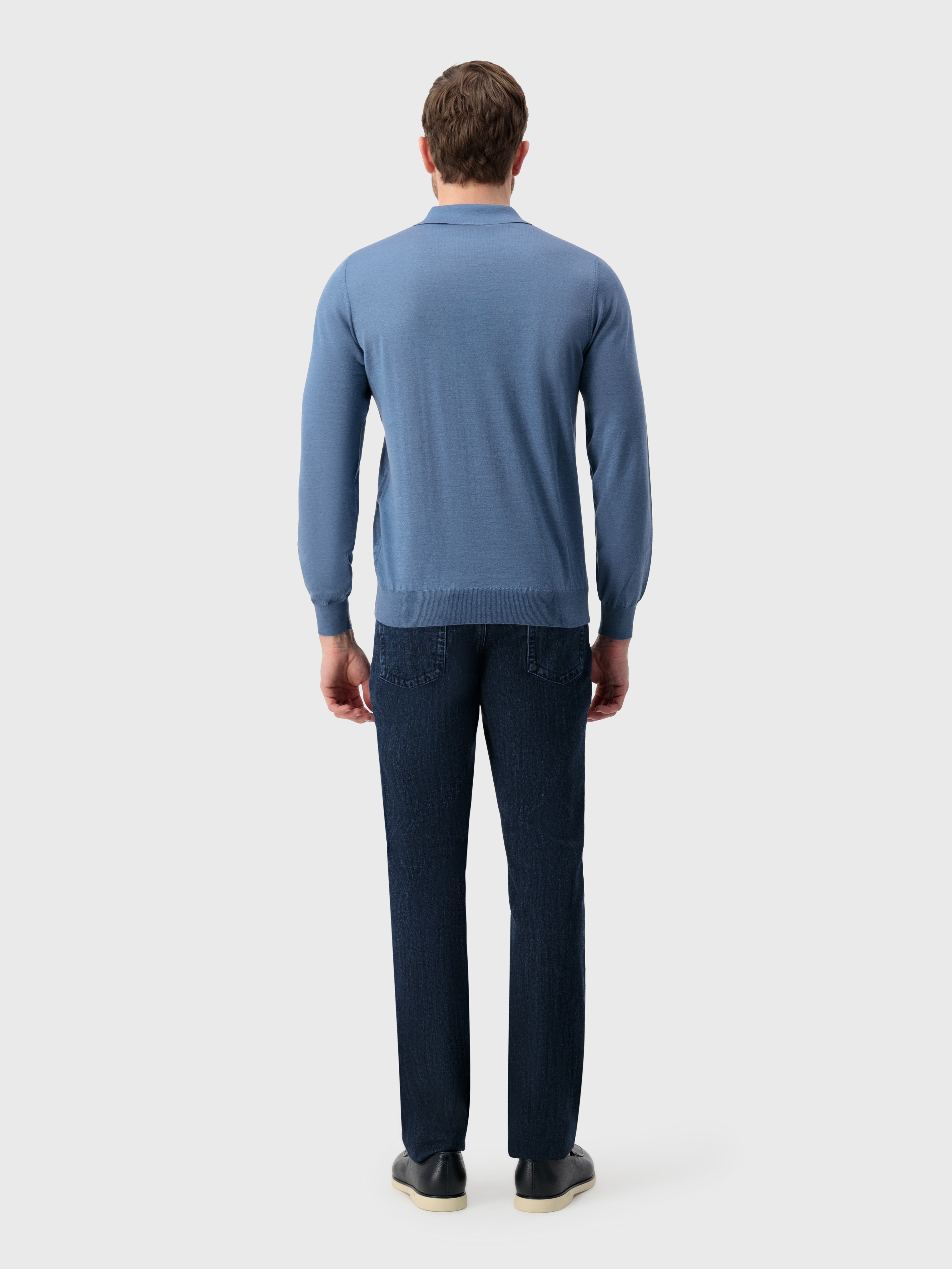 Zipped Polo with Rhombus Jacquard Weave Smoke Avio