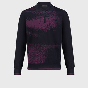 Polo with Shadows Jacquard Weave Dark Navy