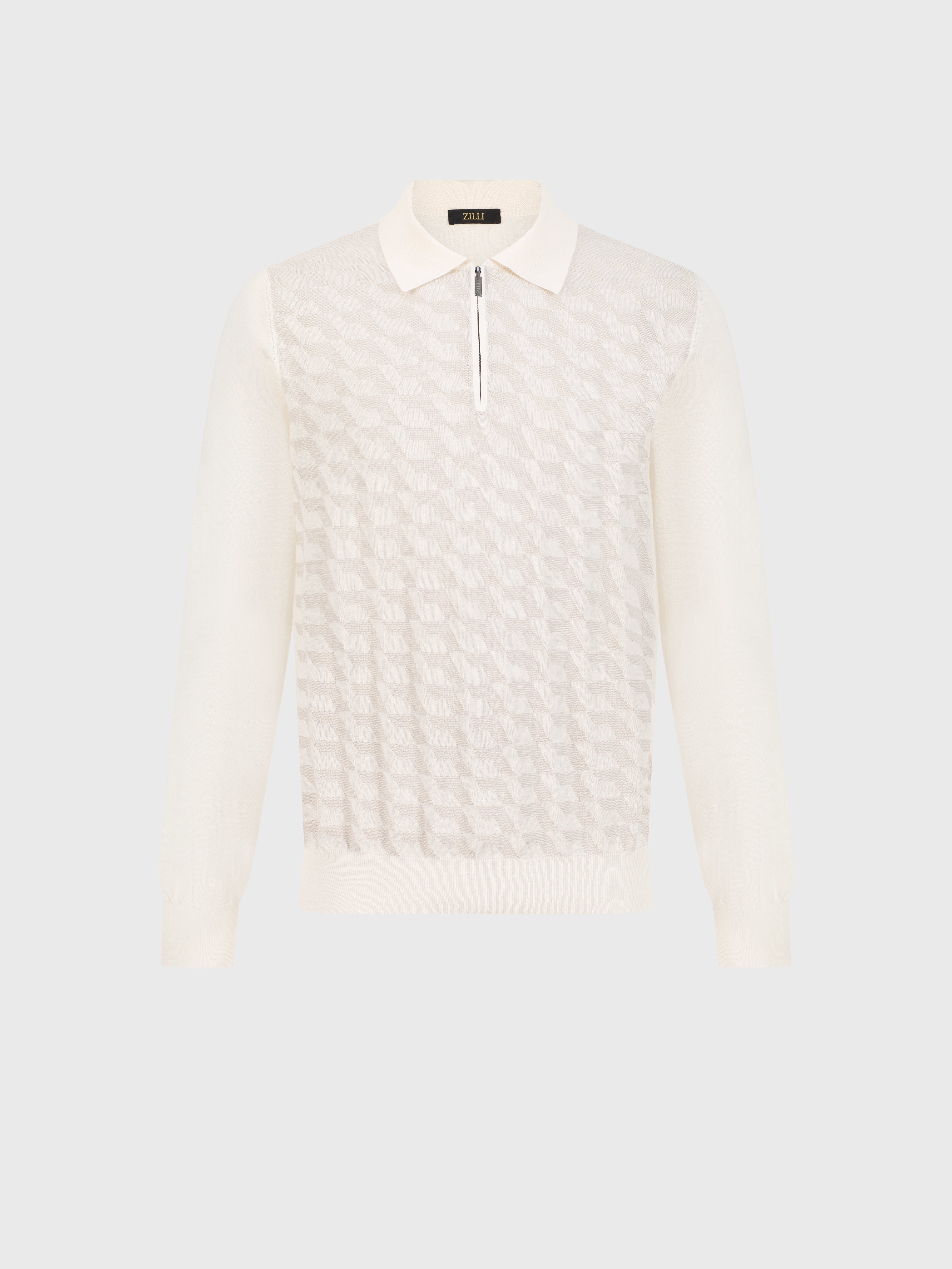 Zipped Polo Shirt in Cashmere and Silk White