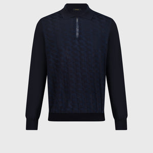 Zipped Polo Shirt in Cashmere and Silk Dark Navy