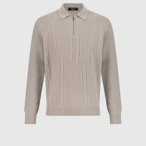 Polo with Cable Knit Pattern Stone