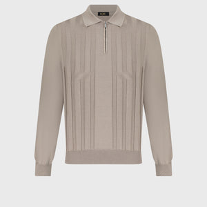 Zipped Polo with Crossed Stripes Jacquard Blond Fawn