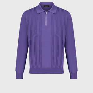 Zipped Polo with Crossed Stripes Jacquard Smoke Violet