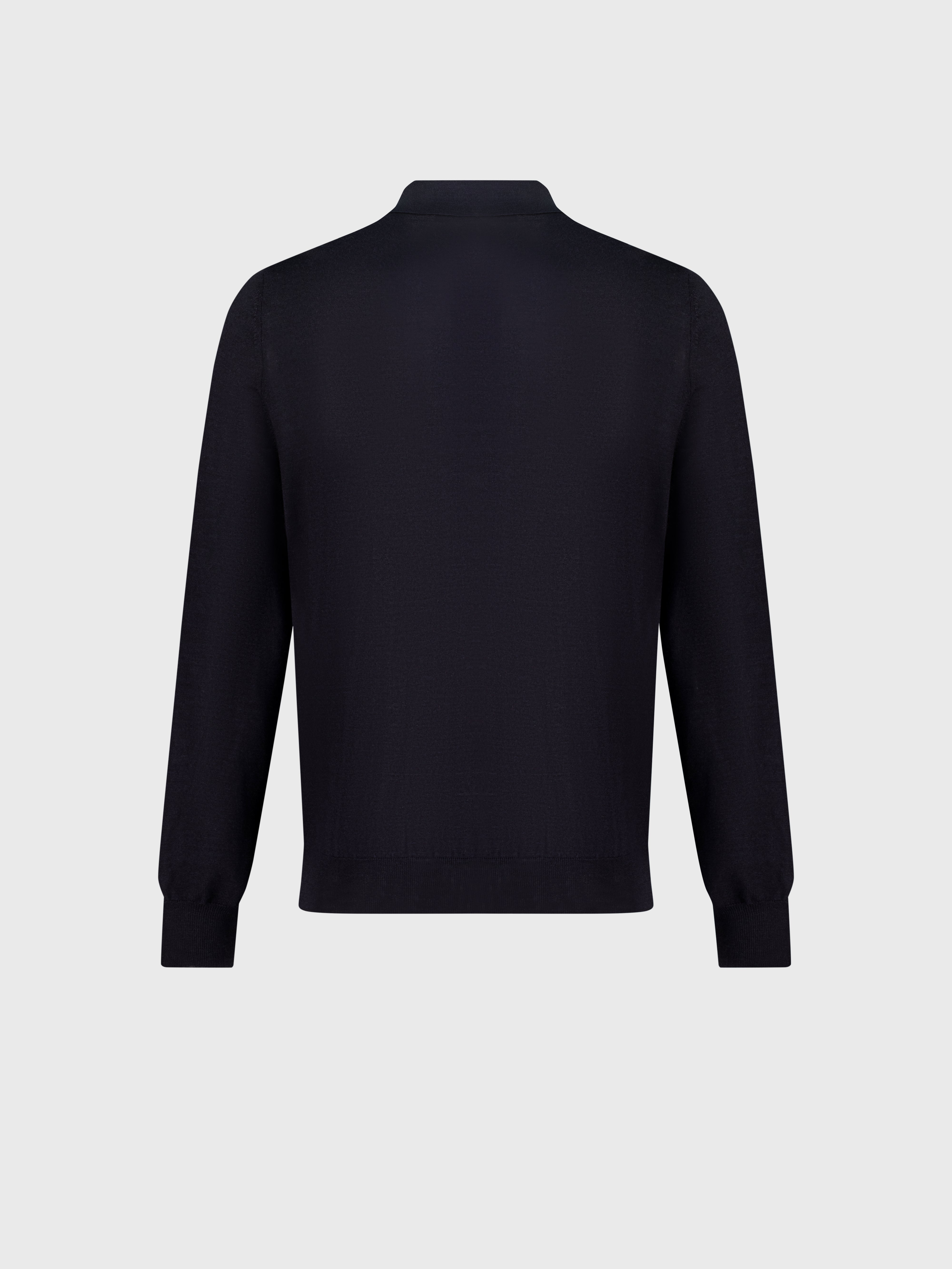 Zipped Knitwear Polo in Wool, Silk, and Cashmere Dark Navy