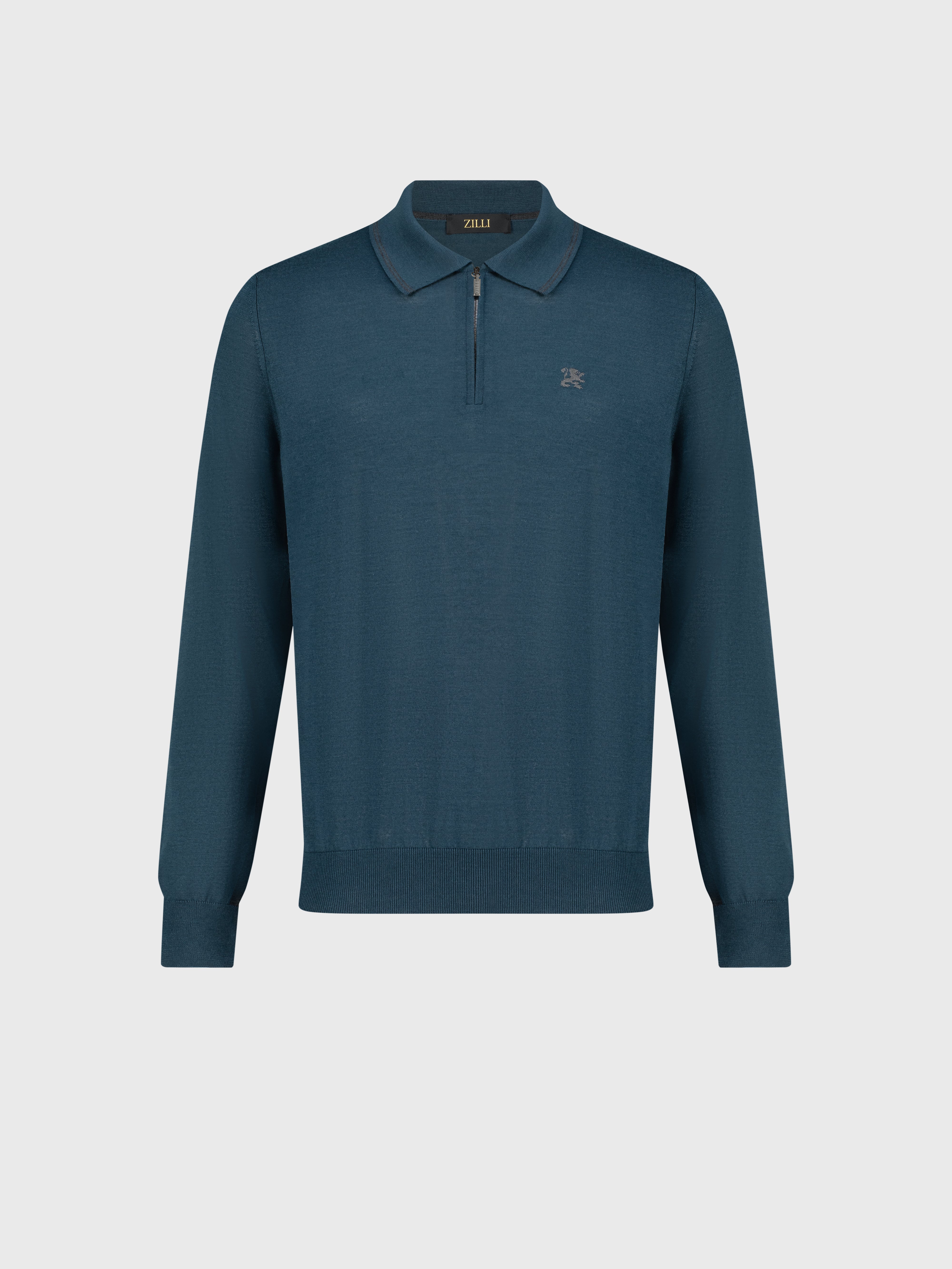 Long Sleeve Polo Shirt with Griffon Emblem Embroidery Dark Green