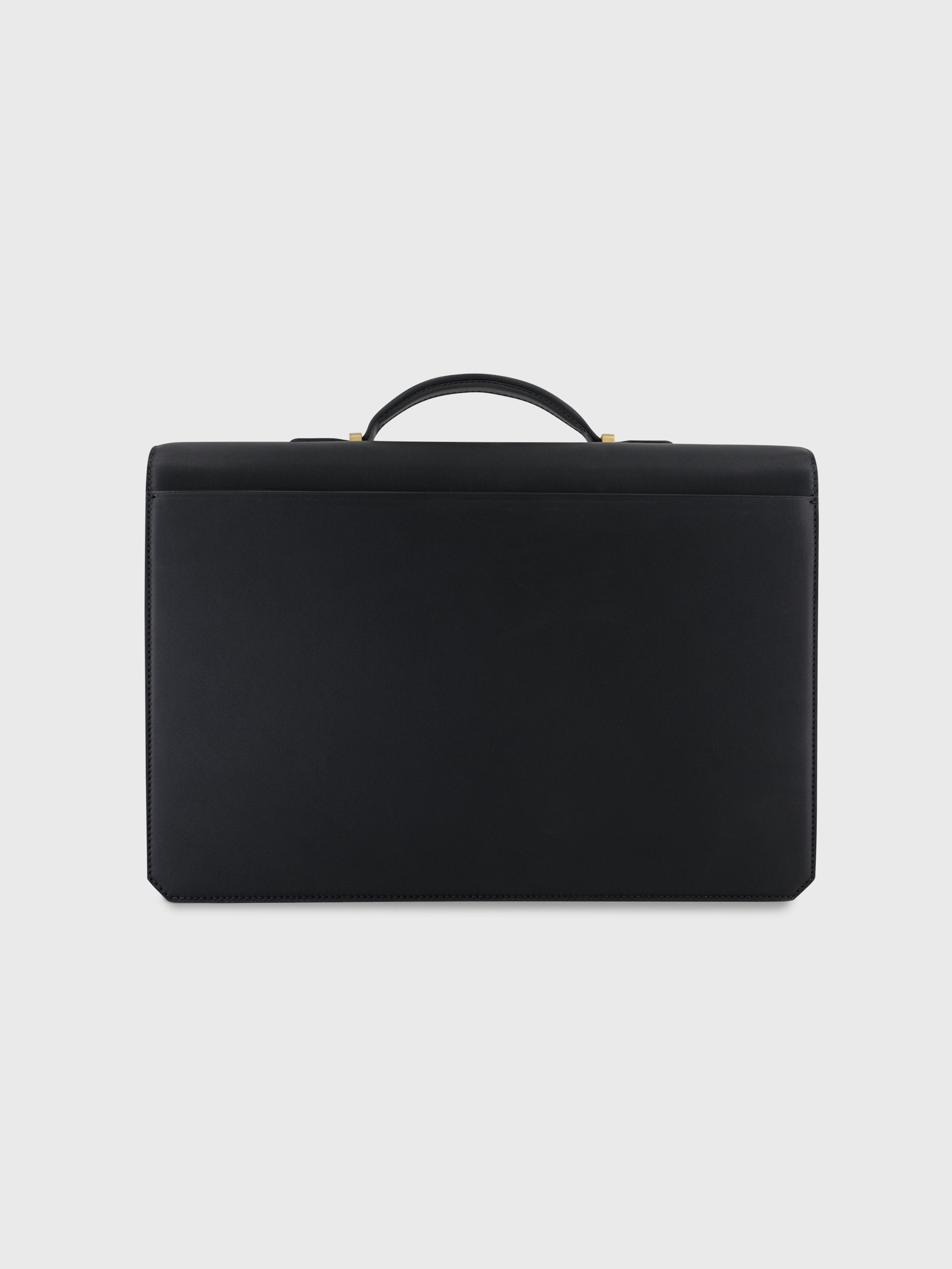 Gold-Finish Buckle Calfskin Briefcase - Black
