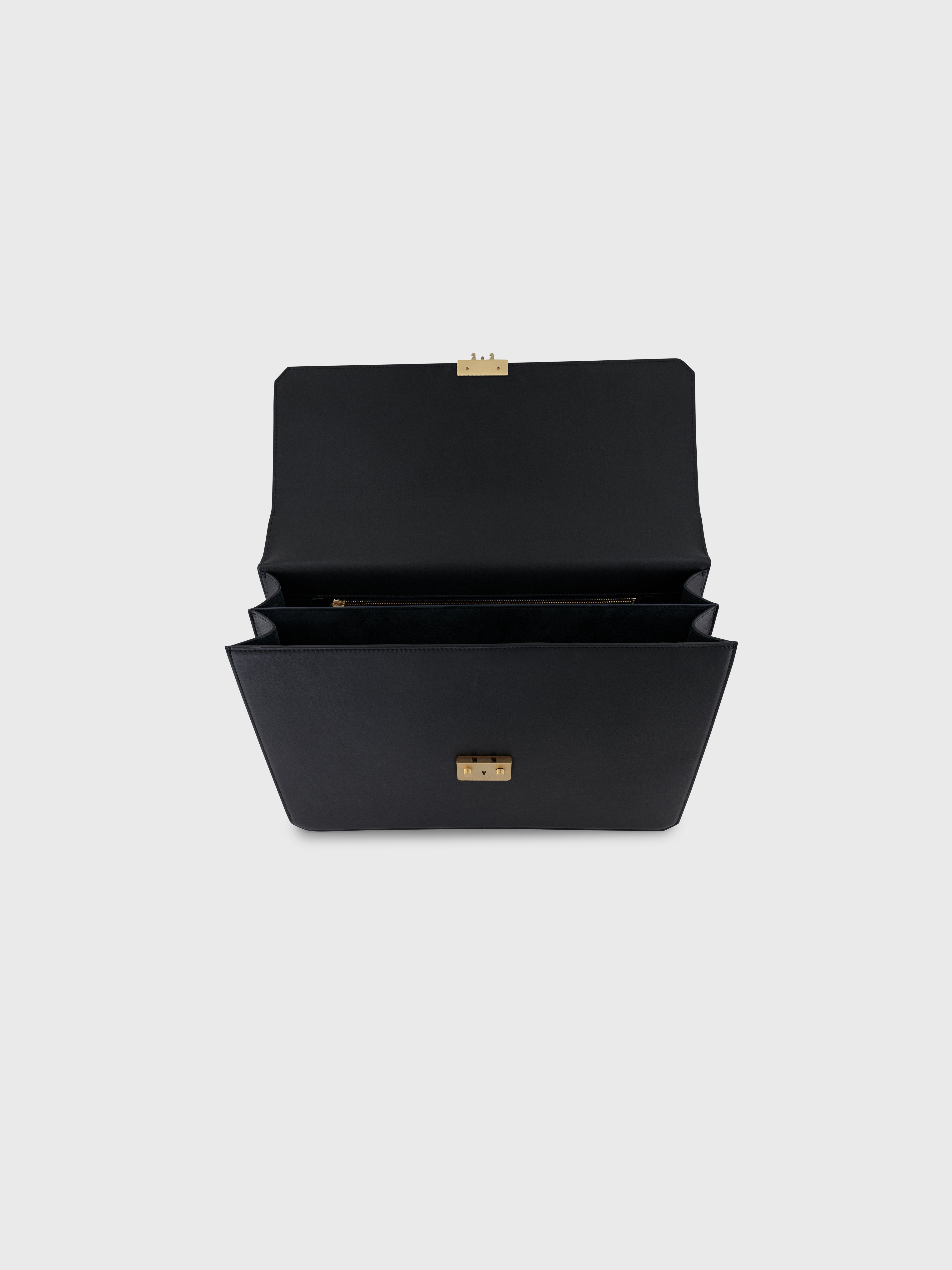 Gold-Finish Buckle Calfskin Briefcase - Black