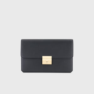 Calfskin Clutch Bag with Crocodile Details Black