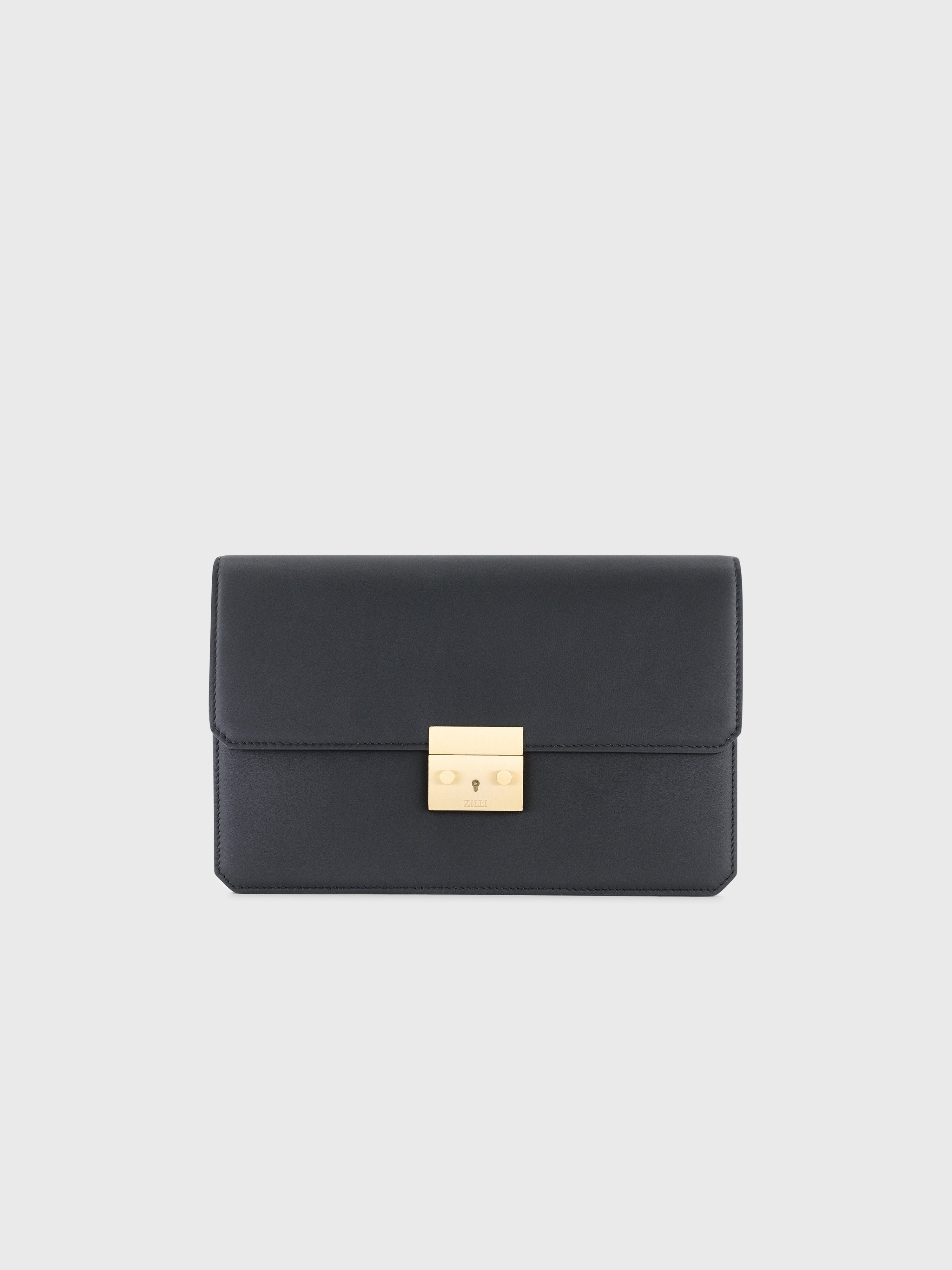 Calfskin Clutch Bag with Crocodile Details Black