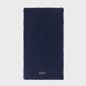 Ribbed Knit Wool and Cashmere Scarf Dark Navy