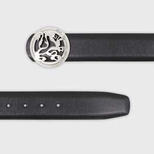 Palladium-Finish Lion Buckle Calfskin Belt - Black